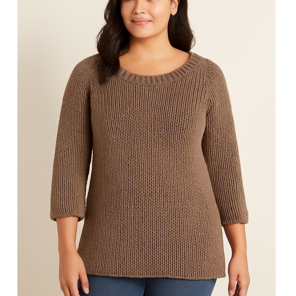 Soft Surroundings Brown Chunky Knit Sweater Womens Size XXL 3/4 Sleeve Pullover